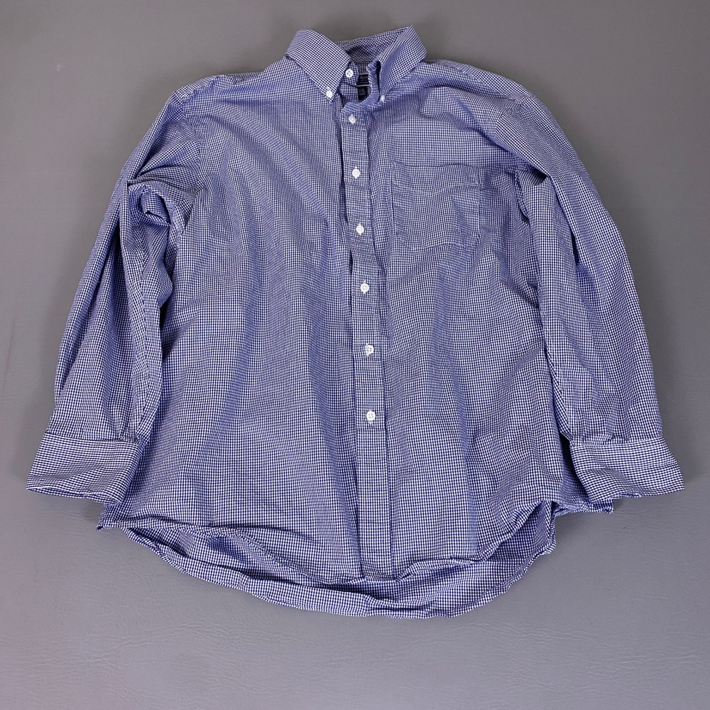 Club Room Down Shirt Men's 17.5 32-33 Performance Gingham Button Blue White